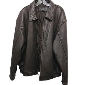 Vntg Brown Leather Jacket Oversized Unisex Men's Sz XL Lined Tom Cruise Top Gun
